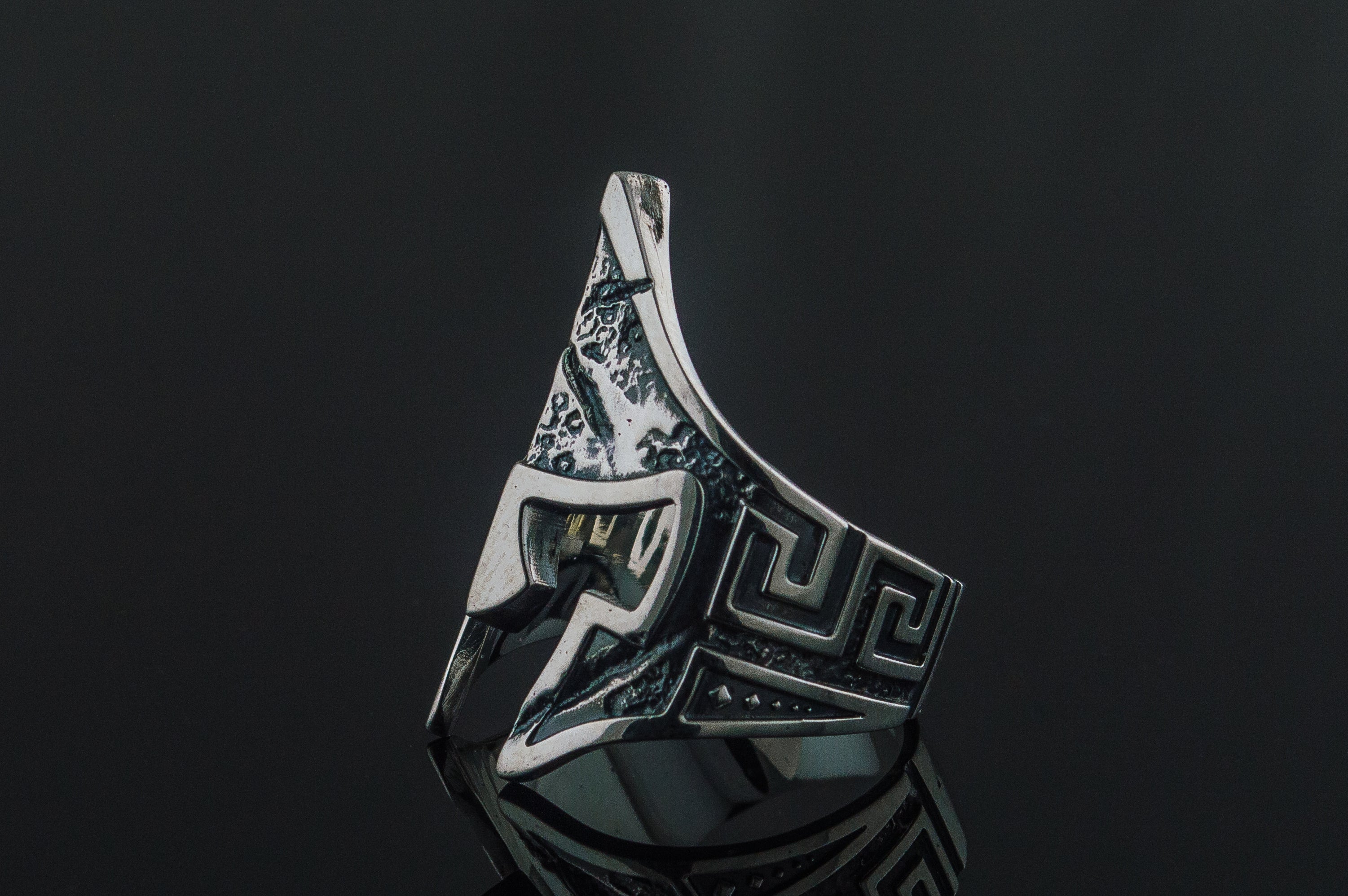 Spartan Helmet Ring Sterling Silver Unique Handmade Jewelry - vikingworkshop