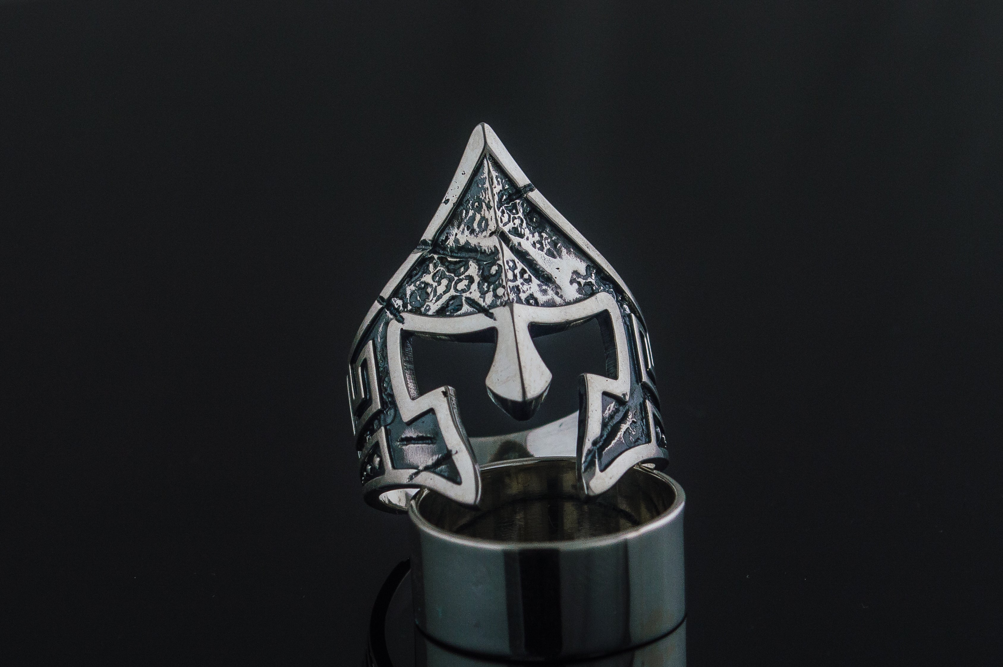 Spartan Helmet Ring Sterling Silver Unique Handmade Jewelry - vikingworkshop