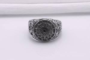 950 Platinum Black Sun Symbol Ring with Urnes Style, Handmade Norse Jewelry - vikingworkshop