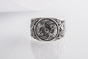 Raven Ring with Mammen Ornament Sterling Silver Viking Jewelry - vikingworkshop