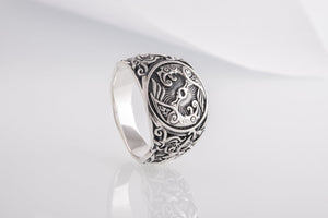 Raven Ring with Mammen Ornament Sterling Silver Viking Jewelry - vikingworkshop