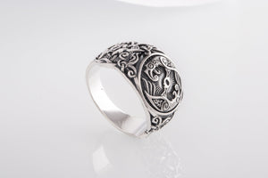 Raven Ring with Mammen Ornament Sterling Silver Viking Jewelry - vikingworkshop