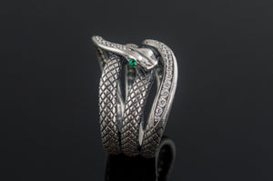 Unique Handmade Snake Ring with Gem Sterling Silver Jewelry - vikingworkshop