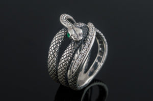 Unique Handmade Snake Ring with Gem Sterling Silver Jewelry - vikingworkshop