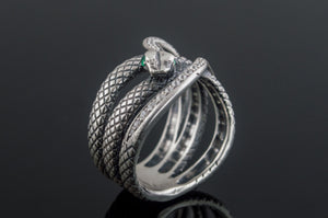 Unique Handmade Snake Ring with Gem Sterling Silver Jewelry - vikingworkshop