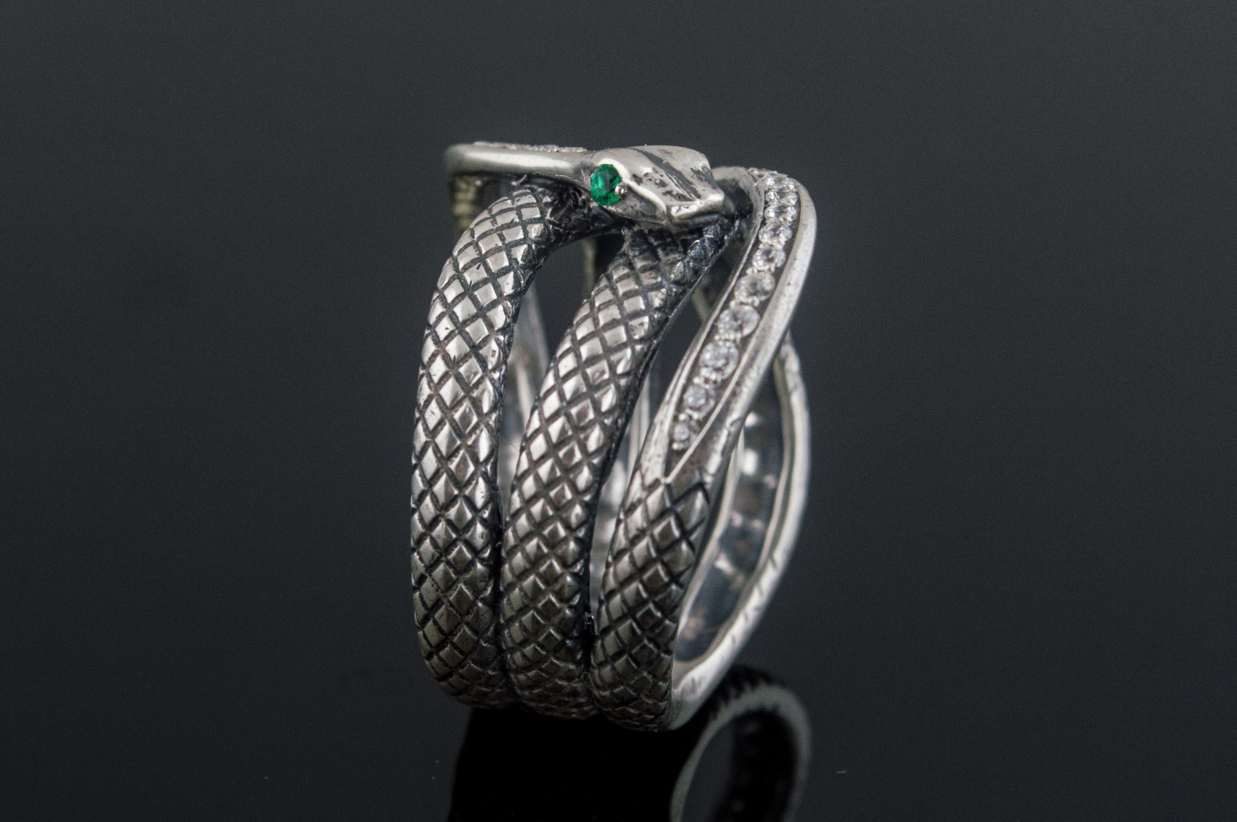 Unique Handmade Snake Ring with Gem Sterling Silver Jewelry - vikingworkshop