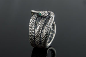 Unique Handmade Snake Ring with Gem Sterling Silver Jewelry - vikingworkshop