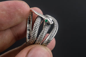 Unique Handmade Snake Ring with Gem Sterling Silver Jewelry - vikingworkshop