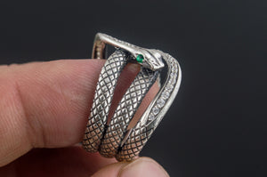 Unique Handmade Snake Ring with Gem Sterling Silver Jewelry - vikingworkshop