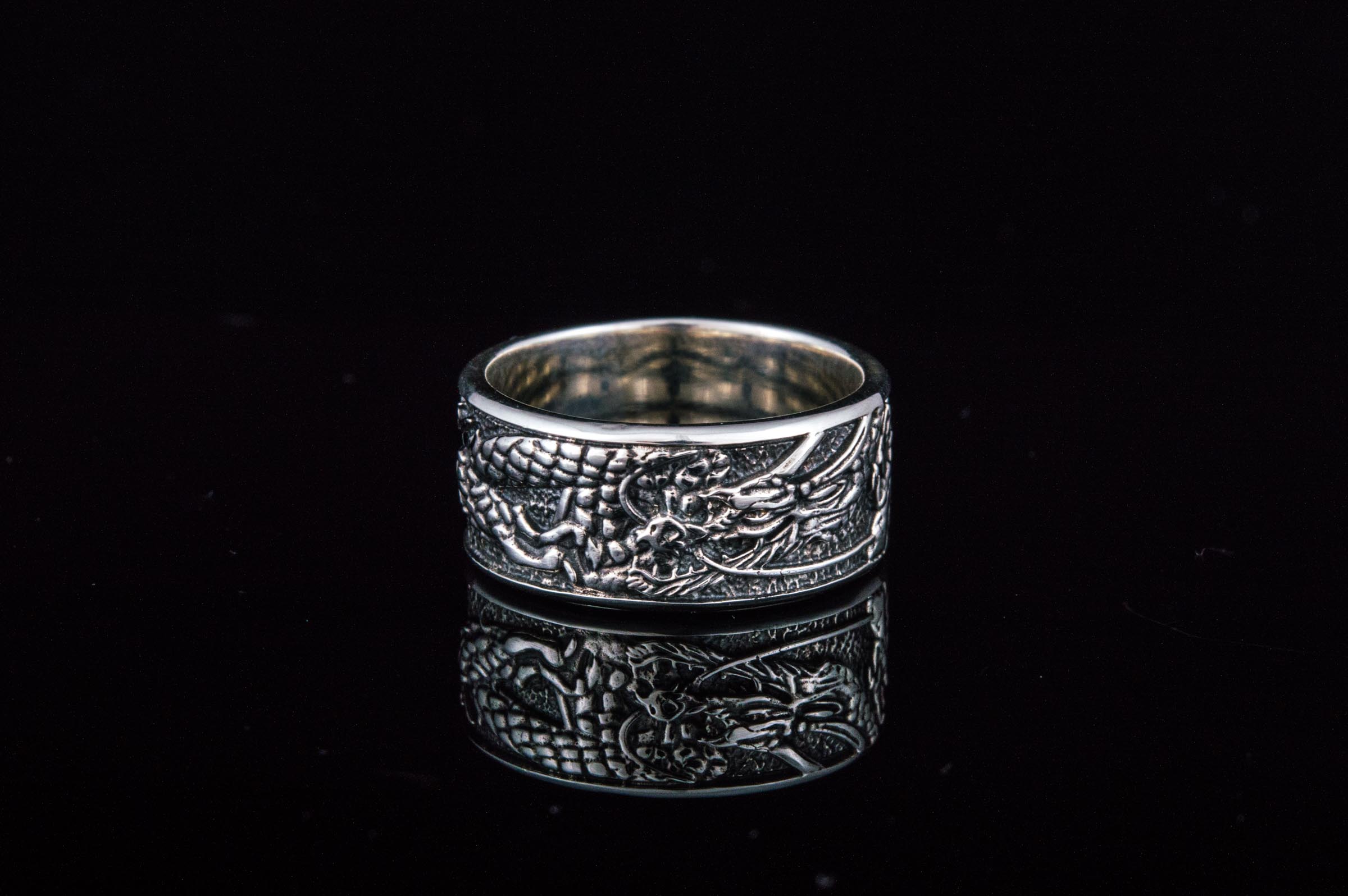 Ring with Dragon Symbol Sterling Silver Handmade Jewelry