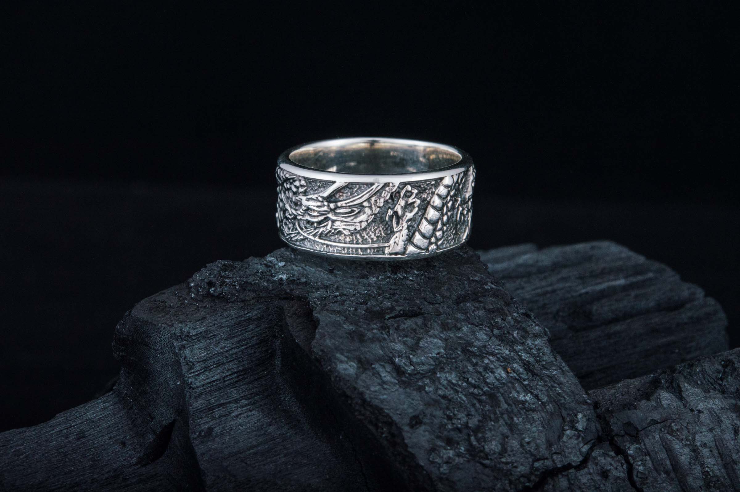 Ring with Dragon Symbol Sterling Silver Handmade Jewelry - vikingworkshop