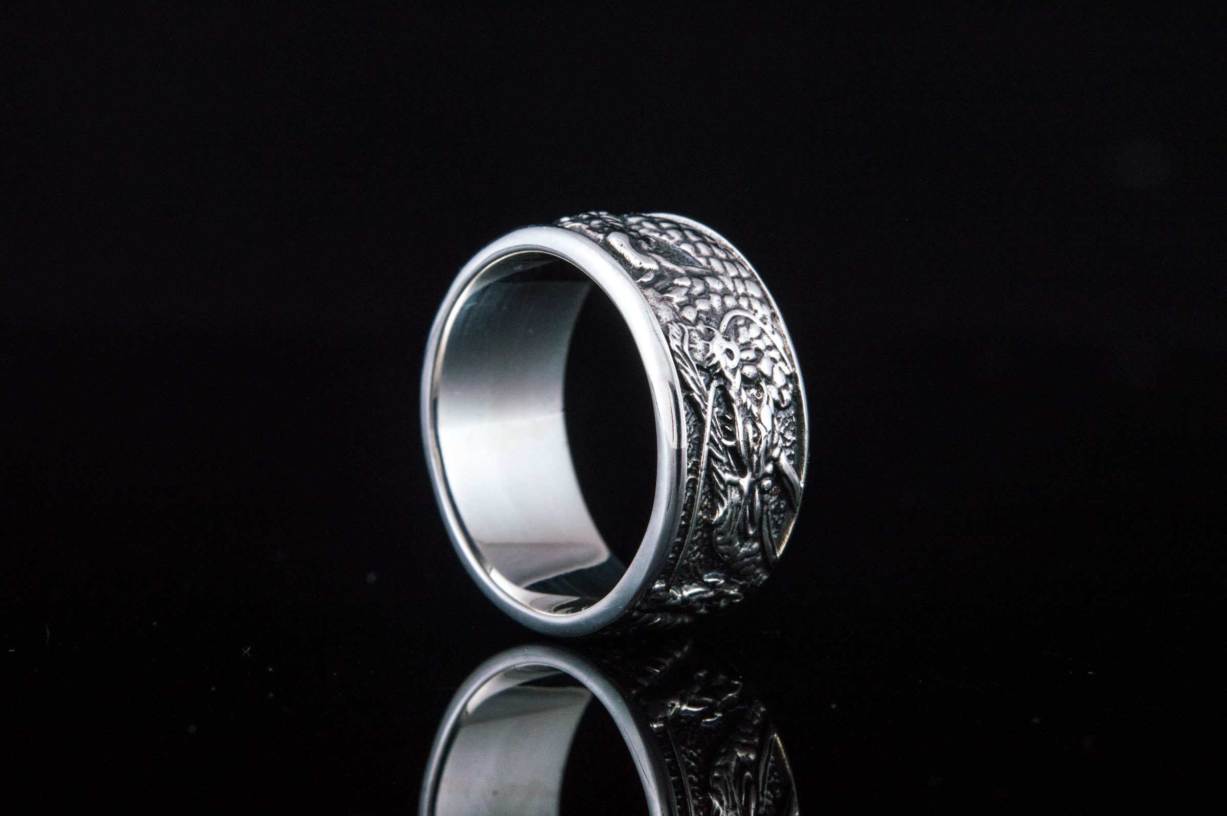 Ring with Dragon Symbol Sterling Silver Handmade Jewelry - vikingworkshop