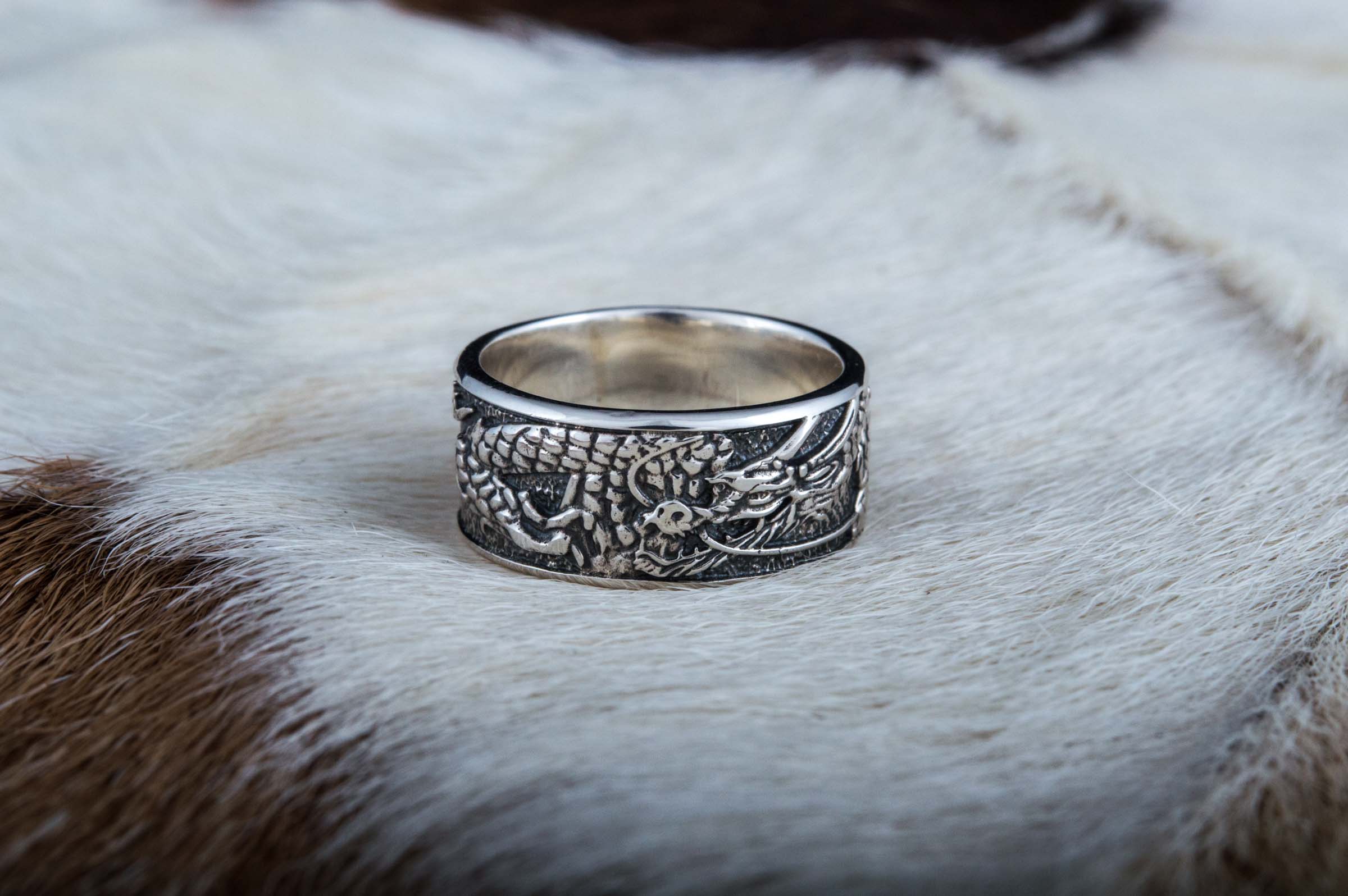 Ring with Dragon Symbol Sterling Silver Handmade Jewelry - vikingworkshop