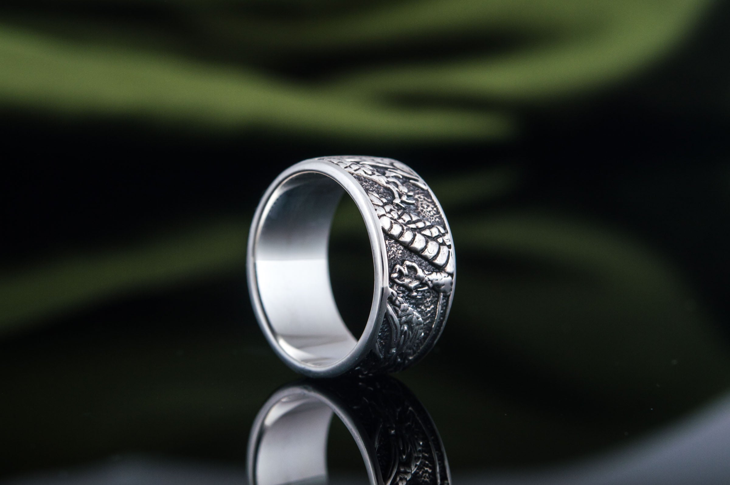 Ring with Dragon Symbol Sterling Silver Handmade Jewelry - vikingworkshop