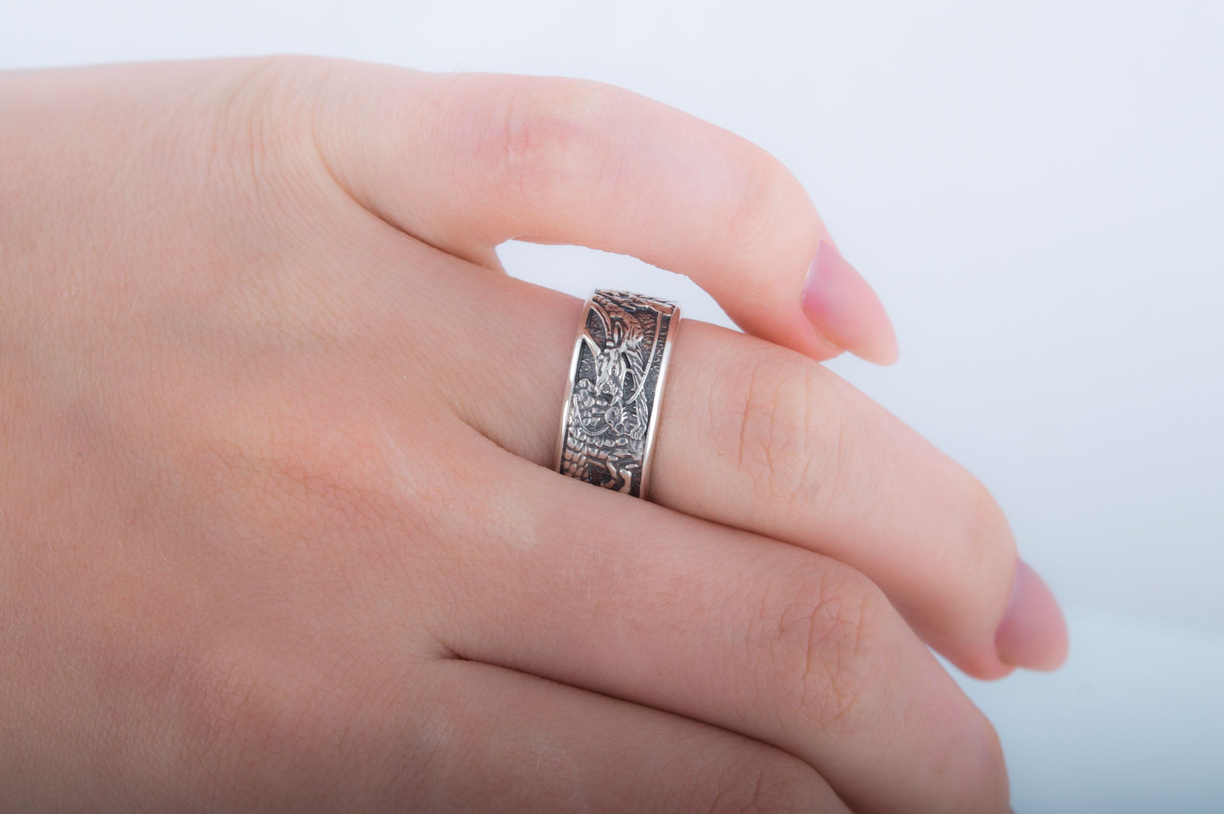 Ring with Dragon Symbol Sterling Silver Handmade Jewelry - vikingworkshop