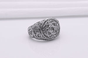 950 Platinum Jormungandr Symbol Ring with Urnes Handmade Norse Jewelry - vikingworkshop