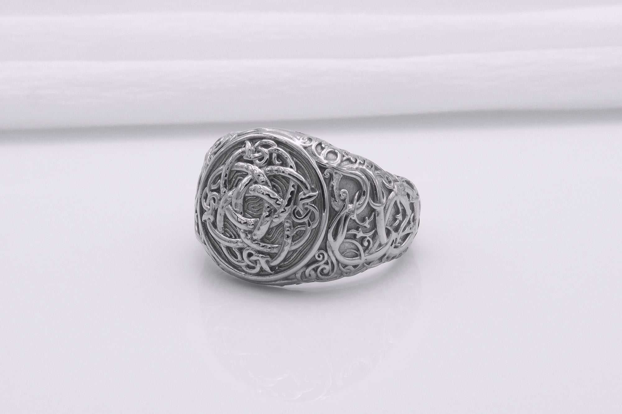 950 Platinum Jormungandr Symbol Ring with Urnes Handmade Norse Jewelry - vikingworkshop