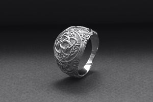 950 Platinum Jormungandr Symbol Ring with Urnes Handmade Norse Jewelry - vikingworkshop