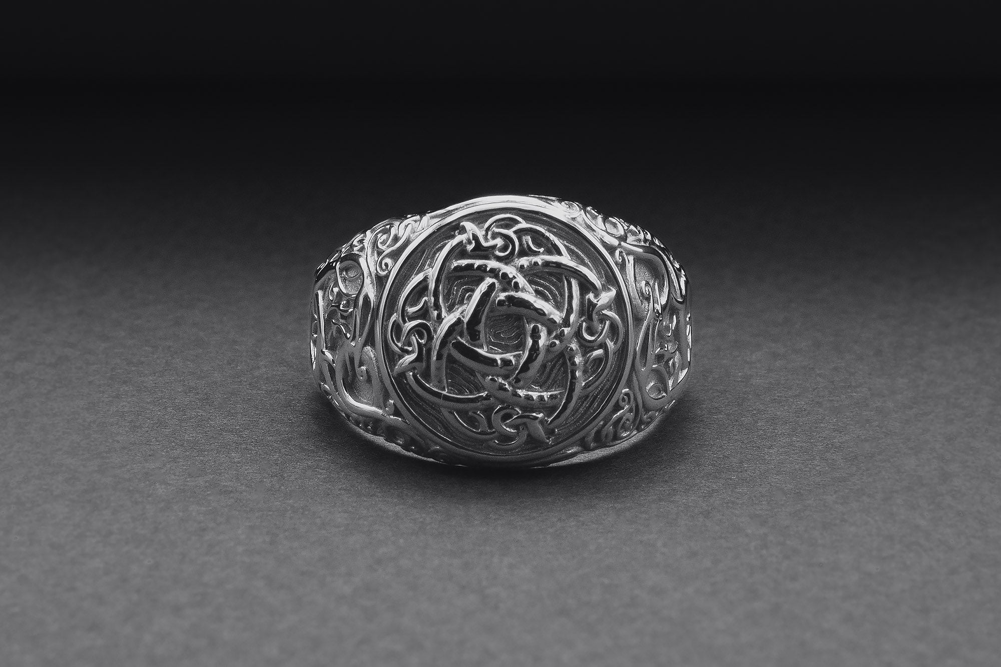 950 Platinum Jormungandr Symbol Ring with Urnes Handmade Norse Jewelry - vikingworkshop