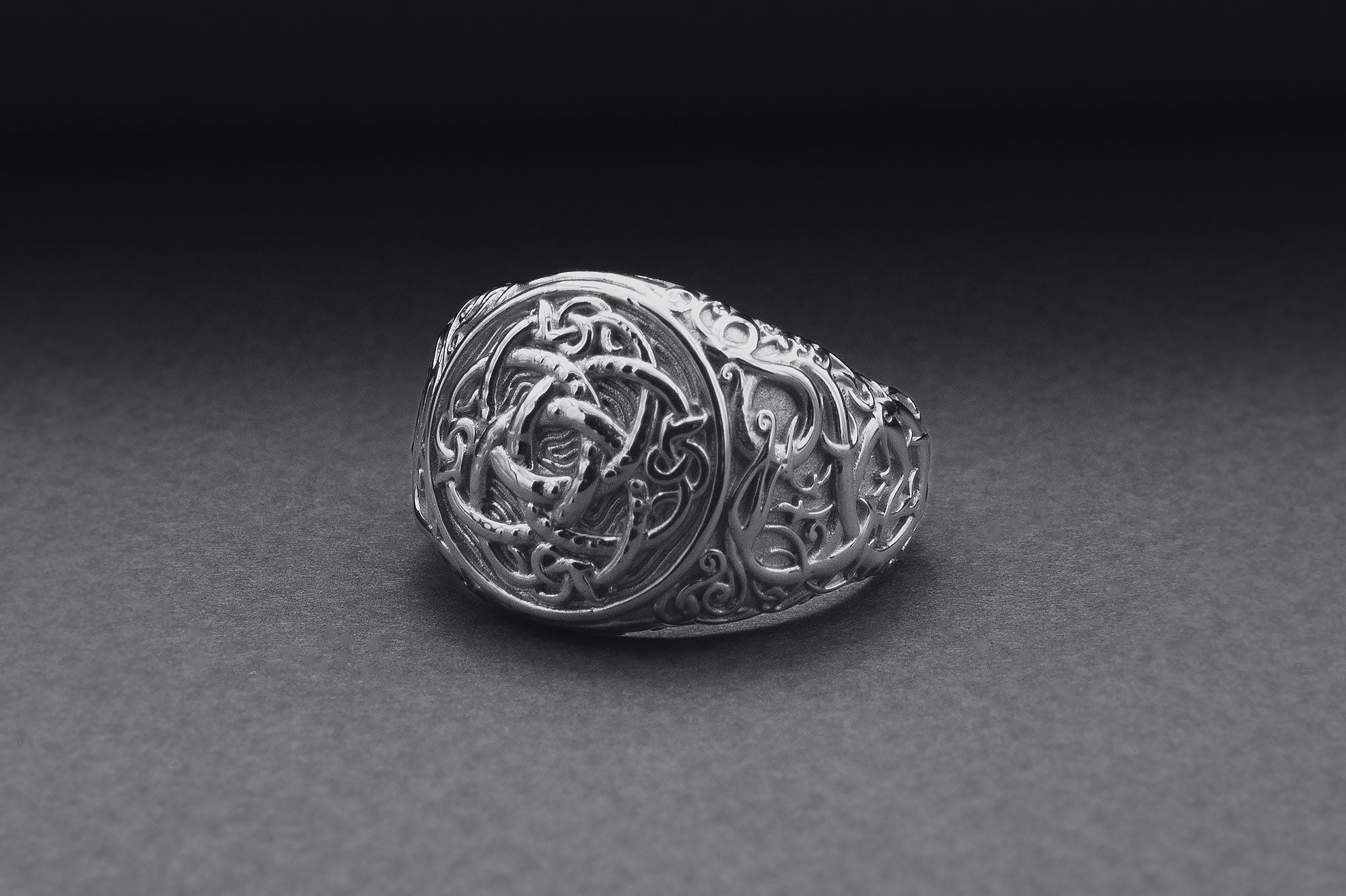 950 Platinum Jormungandr Symbol Ring with Urnes Handmade Norse Jewelry - vikingworkshop