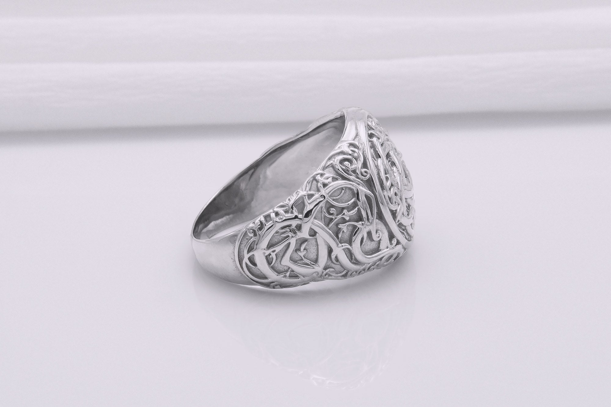 950 Platinum Jormungandr Symbol Ring with Urnes Handmade Norse Jewelry - vikingworkshop