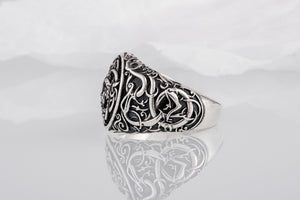 Jormungandr Symbol with Urnes Style Sterling Silver Norse Ring - vikingworkshop