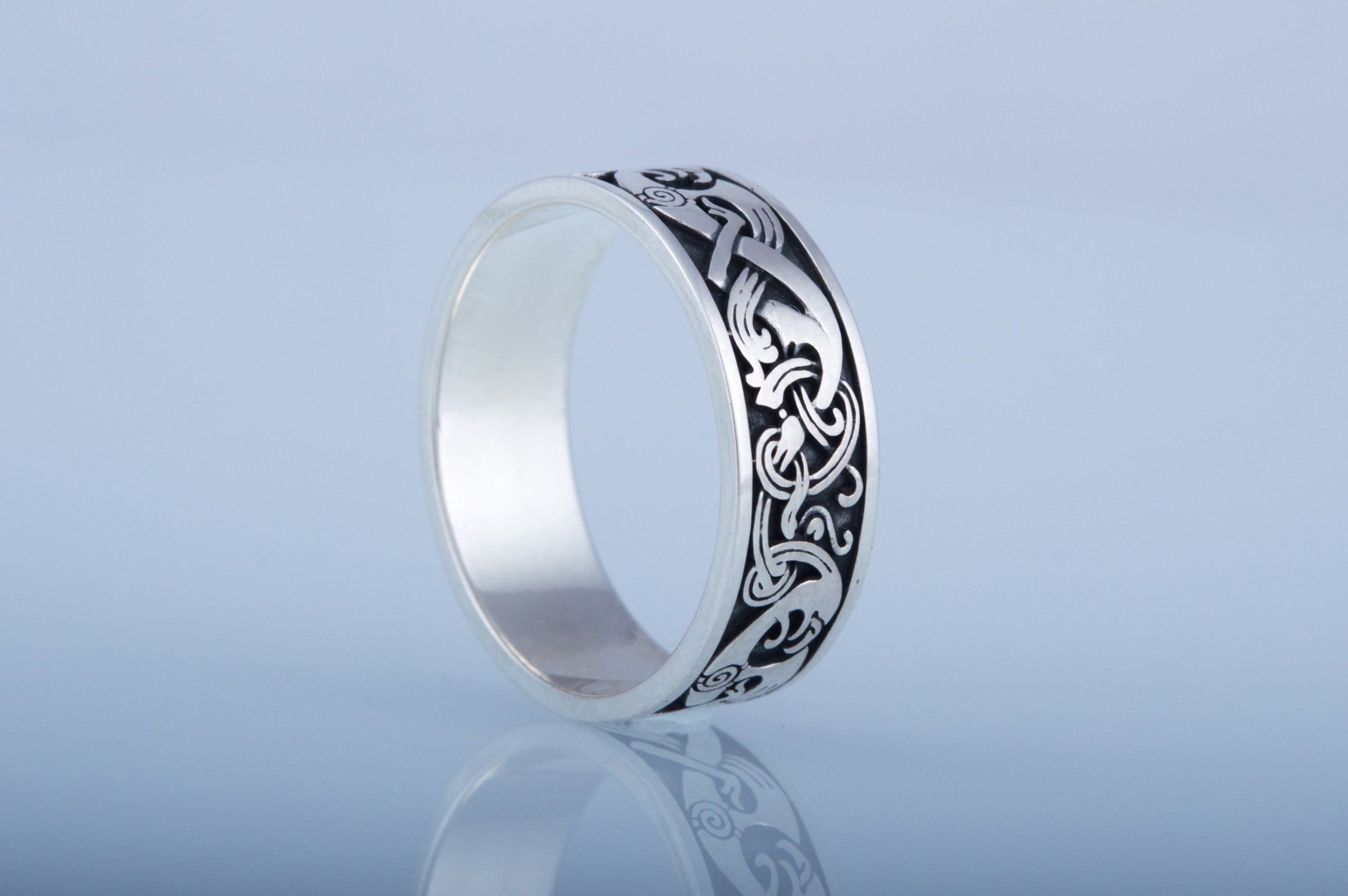 Norse Ornament Ring Sterling Silver Unique Handmade Jewelry - vikingworkshop