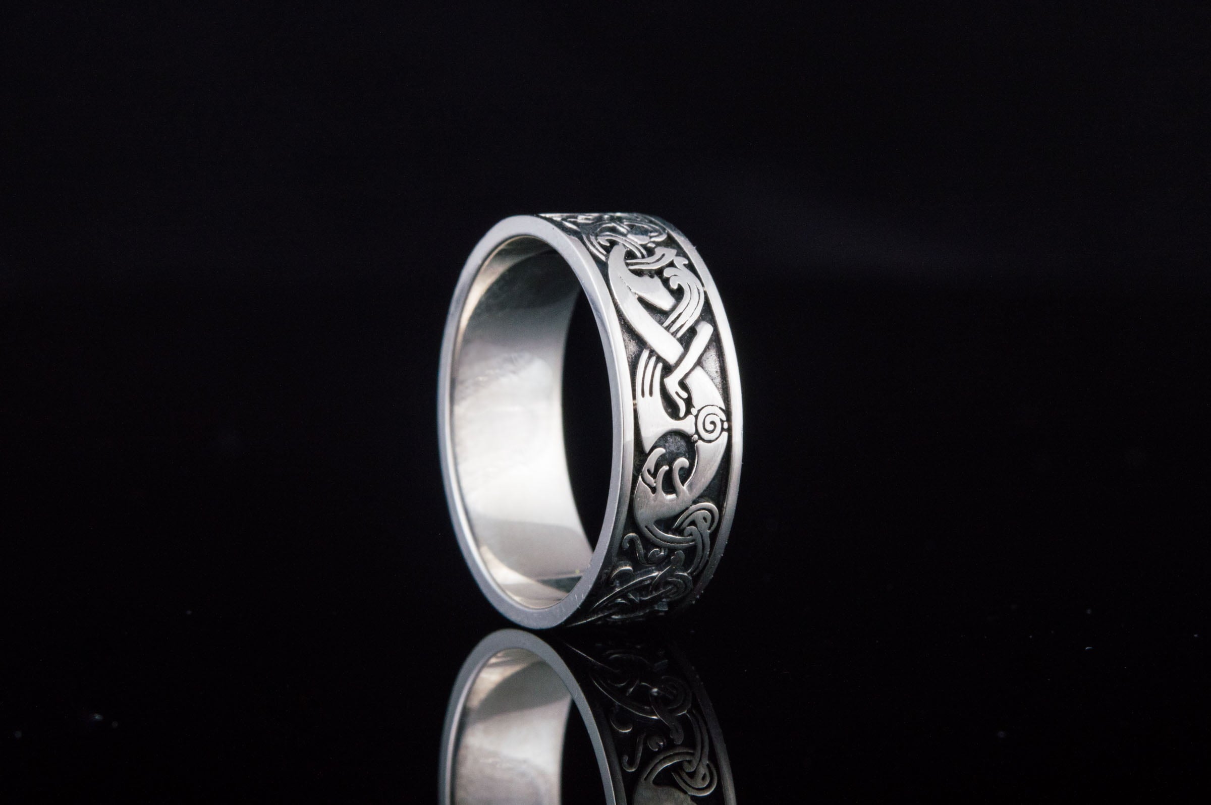 Norse Ornament Ring Sterling Silver Unique Handmade Jewelry - vikingworkshop