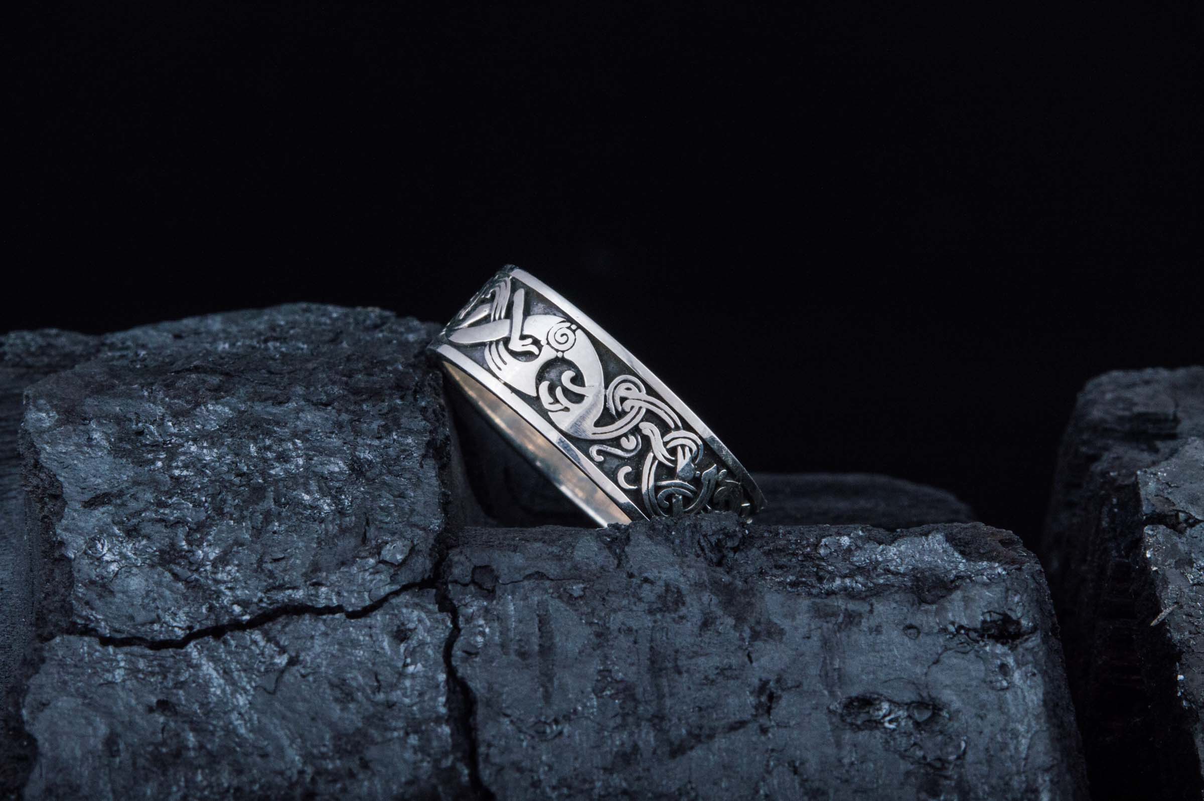 Norse Ornament Ring Sterling Silver Unique Handmade Jewelry - vikingworkshop