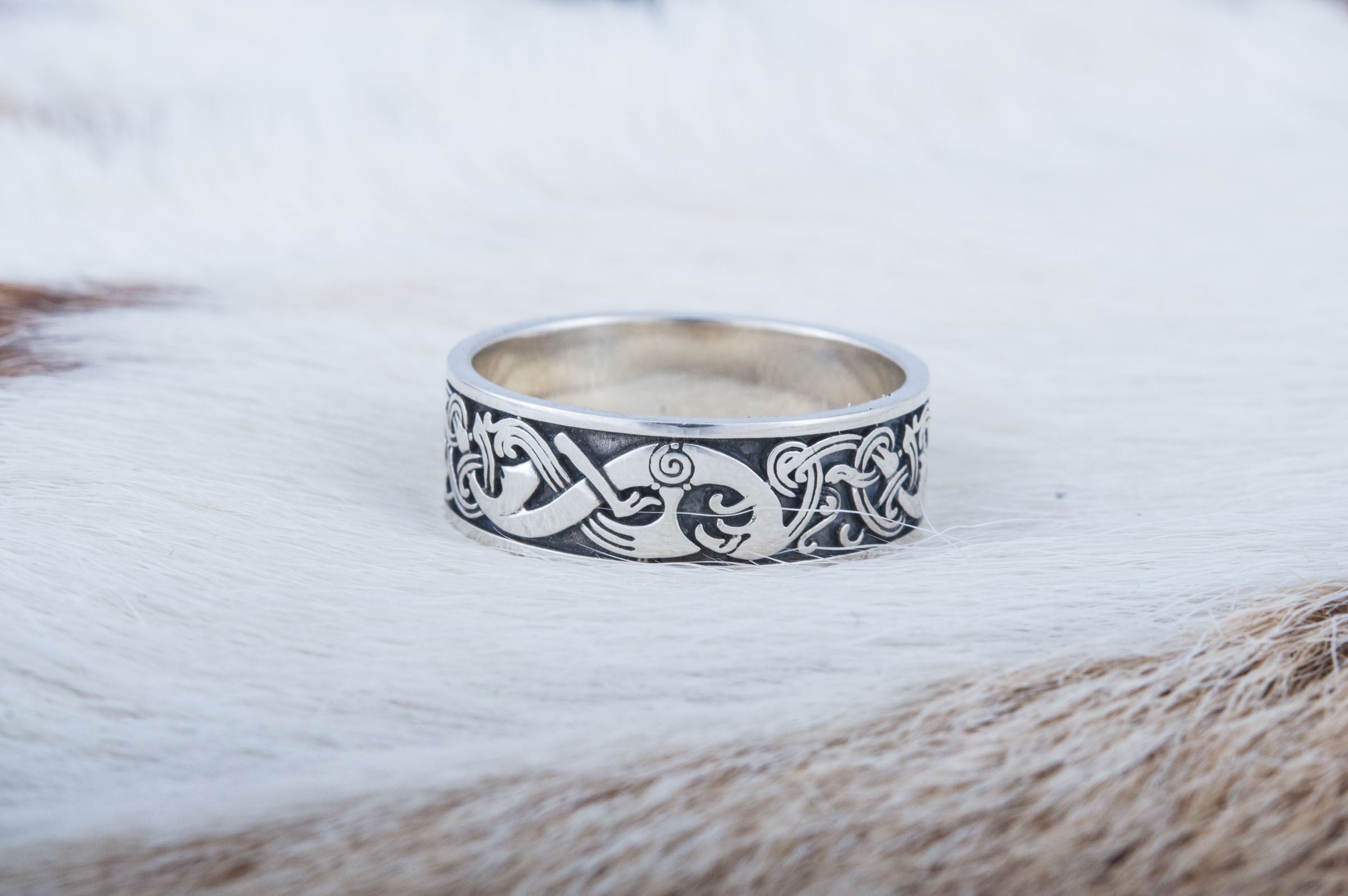 Norse Ornament Ring Sterling Silver Unique Handmade Jewelry - vikingworkshop