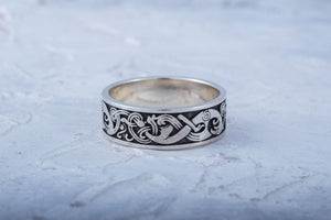 Norse Ornament Ring Sterling Silver Unique Handmade Jewelry - vikingworkshop