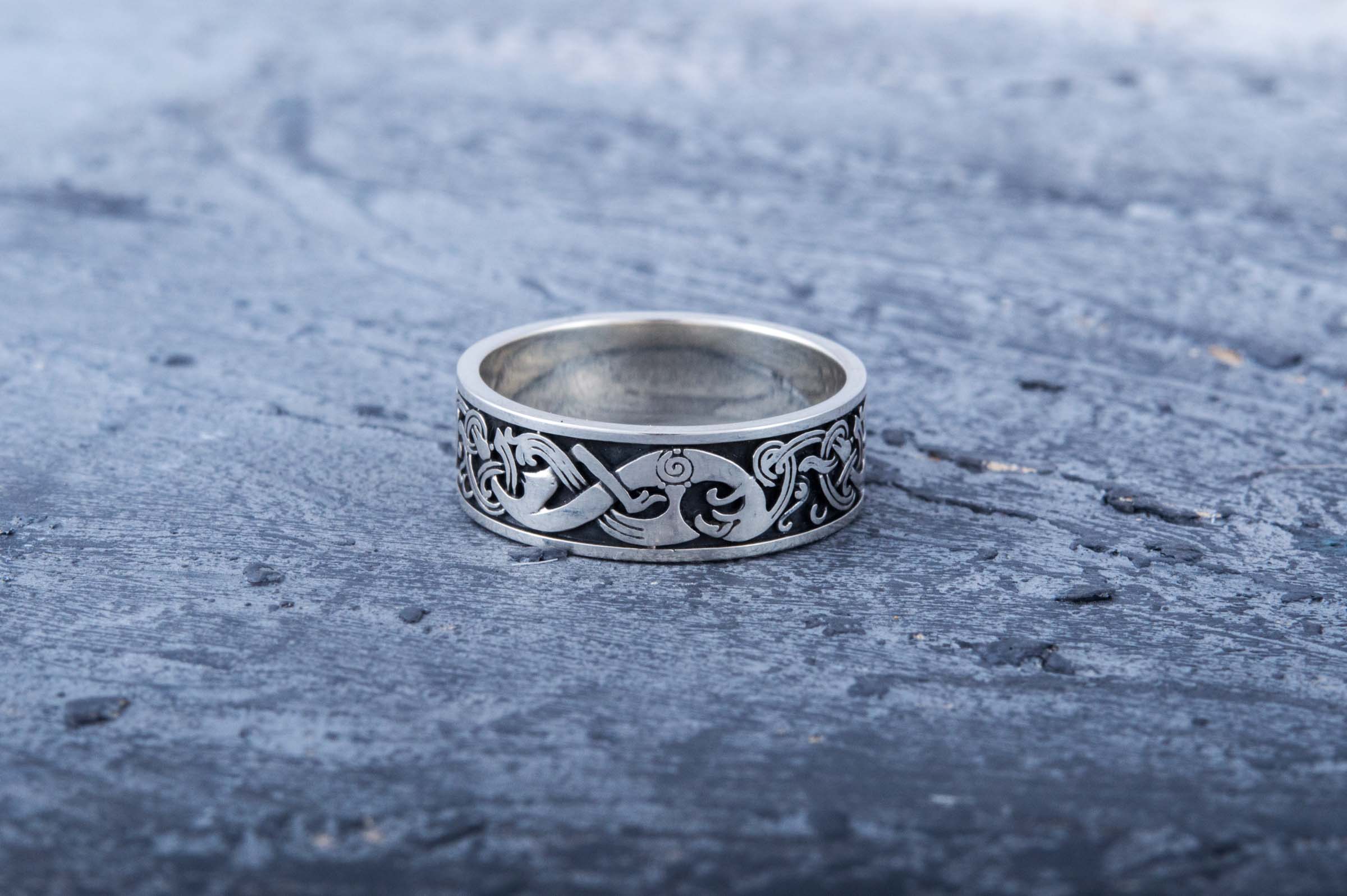 Norse Ornament Ring Sterling Silver Unique Handmade Jewelry - vikingworkshop