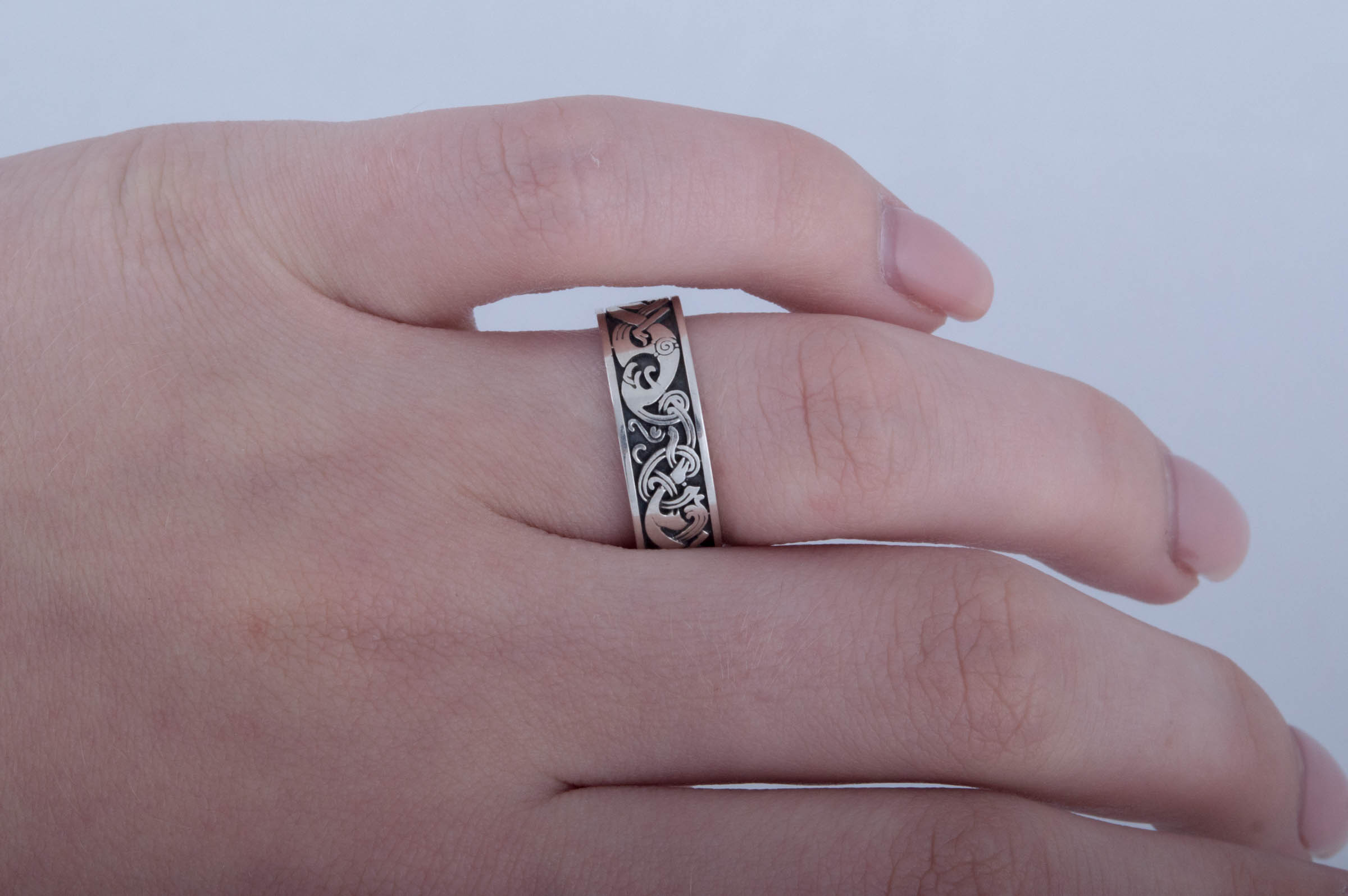 Norse Ornament Ring Sterling Silver Unique Handmade Jewelry - vikingworkshop