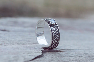 Beautiful Ornament Ring with White Cubic Zirconia Sterling Silver Viking Jewelry - vikingworkshop