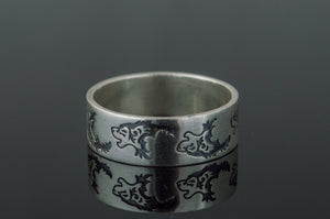 Ring with Wolf Ornament Handmade Sterling Silver Norse Ring - vikingworkshop