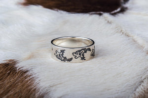 Ring with Wolf Ornament Handmade Sterling Silver Norse Ring - vikingworkshop