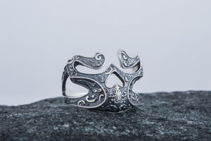 Skull Ring with Ornament Sterling Silver Unique Biker Jewelry - vikingworkshop