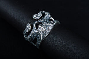 Skull Ring with Ornament Sterling Silver Unique Biker Jewelry - vikingworkshop