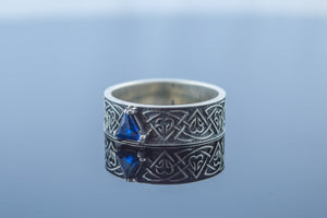 Ring with Norse Ornament and Cubic Zirconia Sterling Silver Viking Jewelry - vikingworkshop