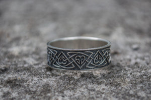 Ring with Norse Ornament Sterling Silver Viking Jewelry - vikingworkshop