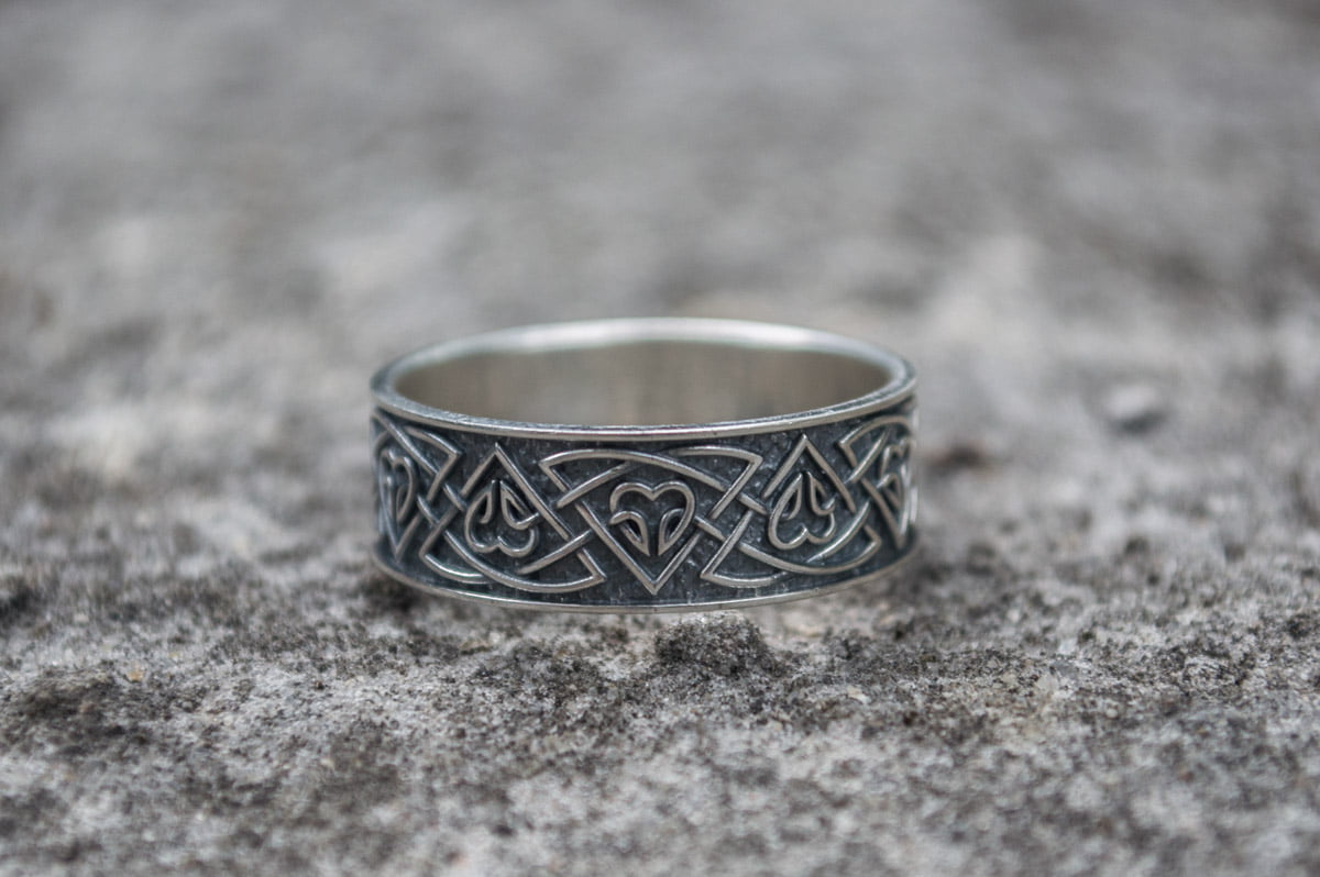 Ring with Norse Ornament Sterling Silver Viking Jewelry - vikingworkshop