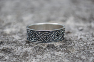 Ring with Norse Ornament Sterling Silver Viking Jewelry - vikingworkshop