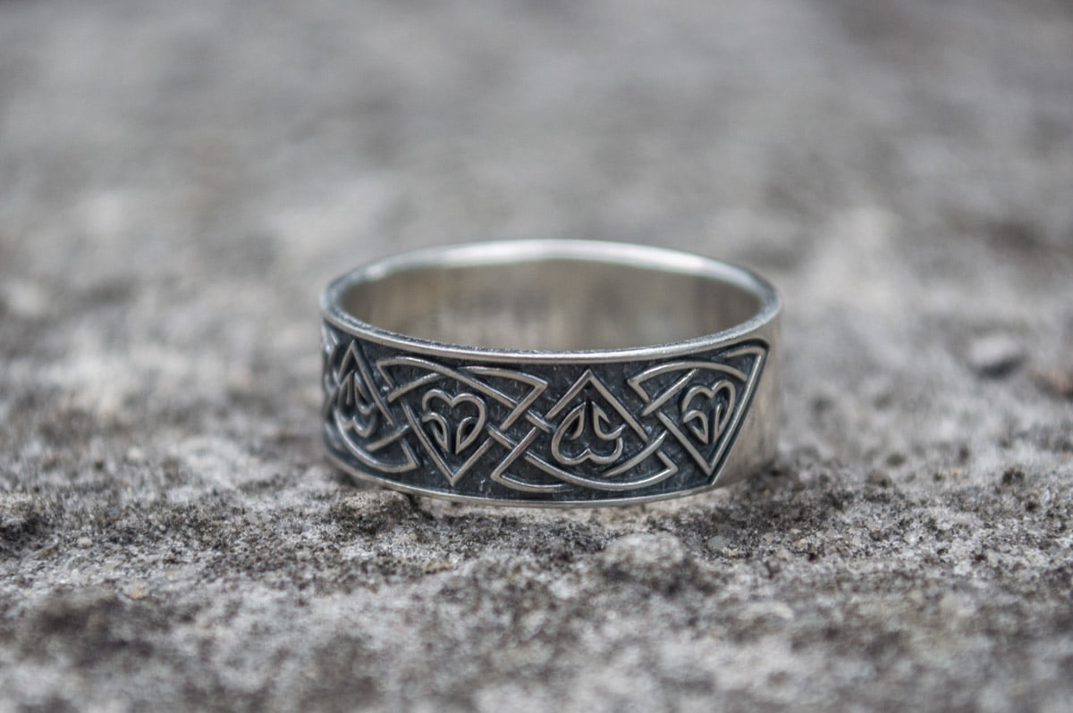 Ring with Norse Ornament Sterling Silver Viking Jewelry - vikingworkshop
