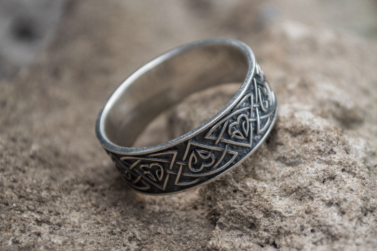 Ring with Norse Ornament Sterling Silver Viking Jewelry - vikingworkshop