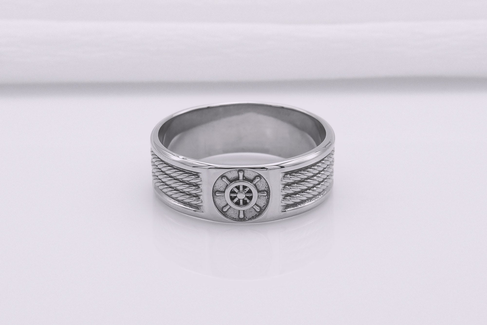 950 Platinum Ring with Handweel Symbol Ornament Style Handmade Jewelry - vikingworkshop