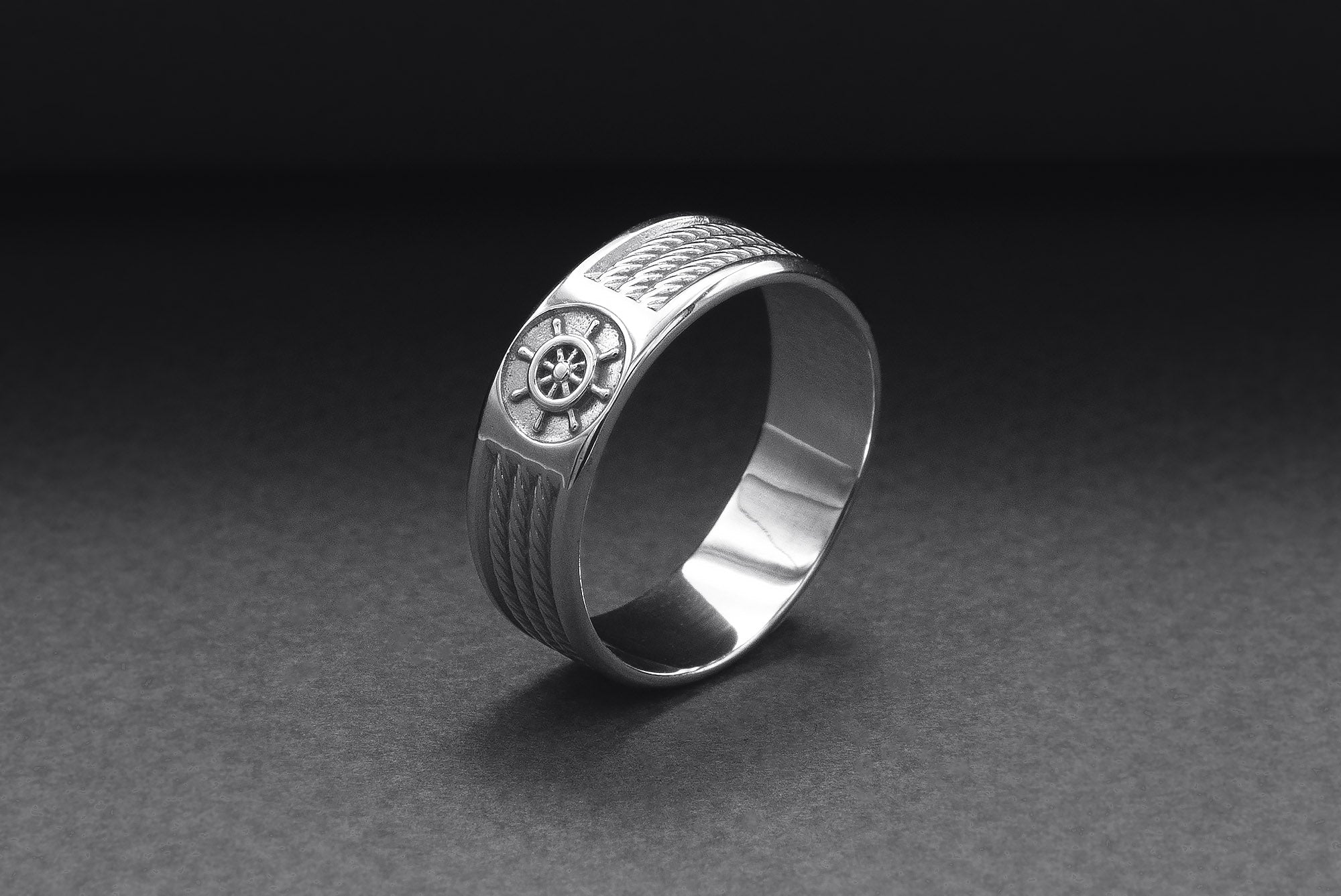 950 Platinum Ring with Handweel Symbol Ornament Style Handmade Jewelry - vikingworkshop