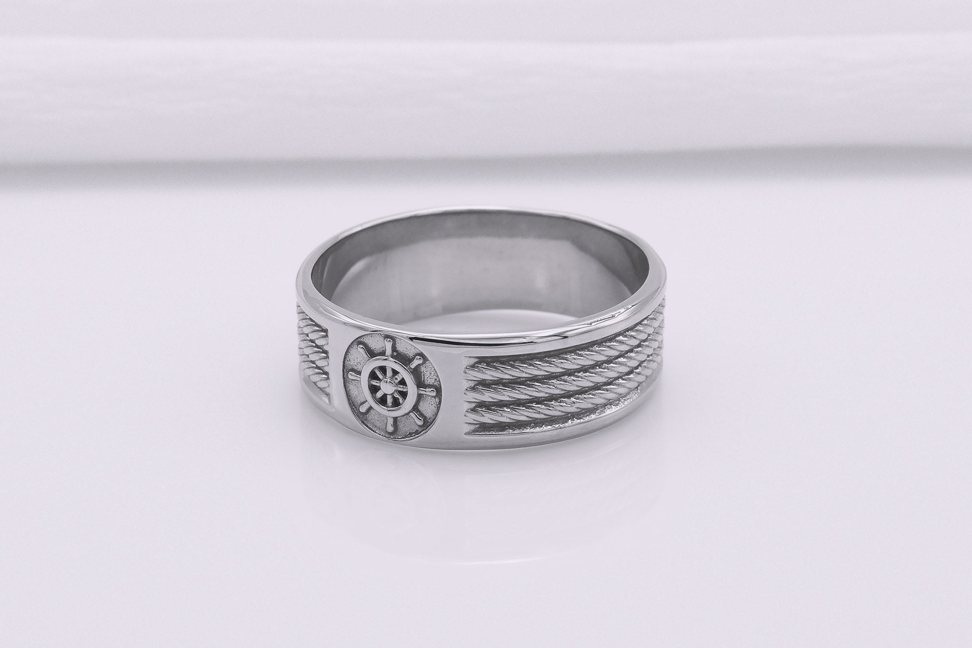 950 Platinum Ring with Handweel Symbol Ornament Style Handmade Jewelry - vikingworkshop