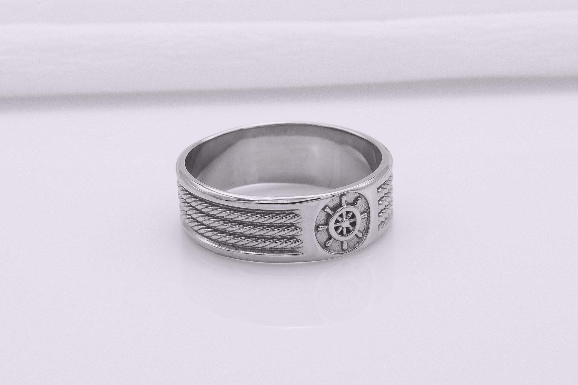 950 Platinum Ring with Handweel Symbol Ornament Style Handmade Jewelry - vikingworkshop