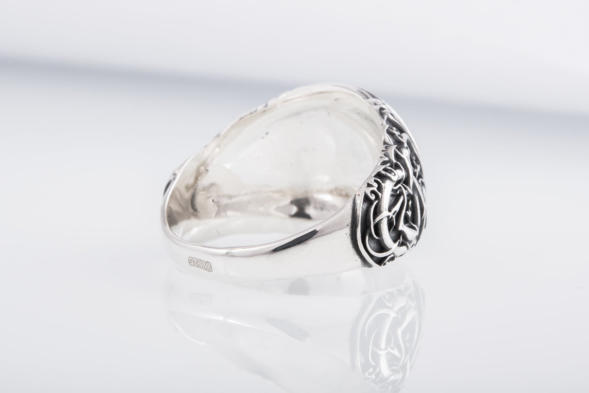 Odin Raven Symbol Ring with Urnes Style Sterling Silver Viking Jewelry - vikingworkshop