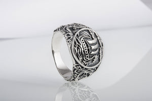 Drakkar Symbol Ring with Urnes Style Sterling Silver Viking Jewelry - vikingworkshop